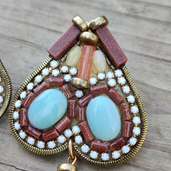 Vintage artisan signed Hansen stone earrings - Picture 3 of 9